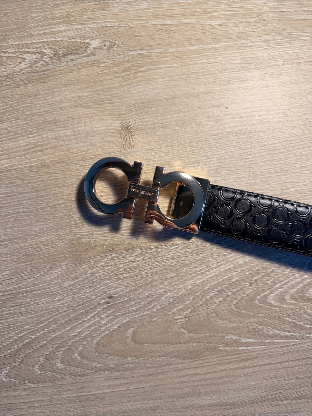 Salvatore Ferragamo Black Leather Belt with Gold Buckle